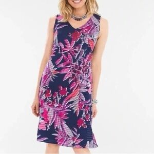 Chico’s  Sleeveless Floral V-Neck Dress - Pink and Navy